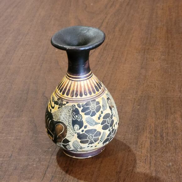 Corinthian Greek Handmade Vase Reproduction Clay Signed - Picture 1 of 9